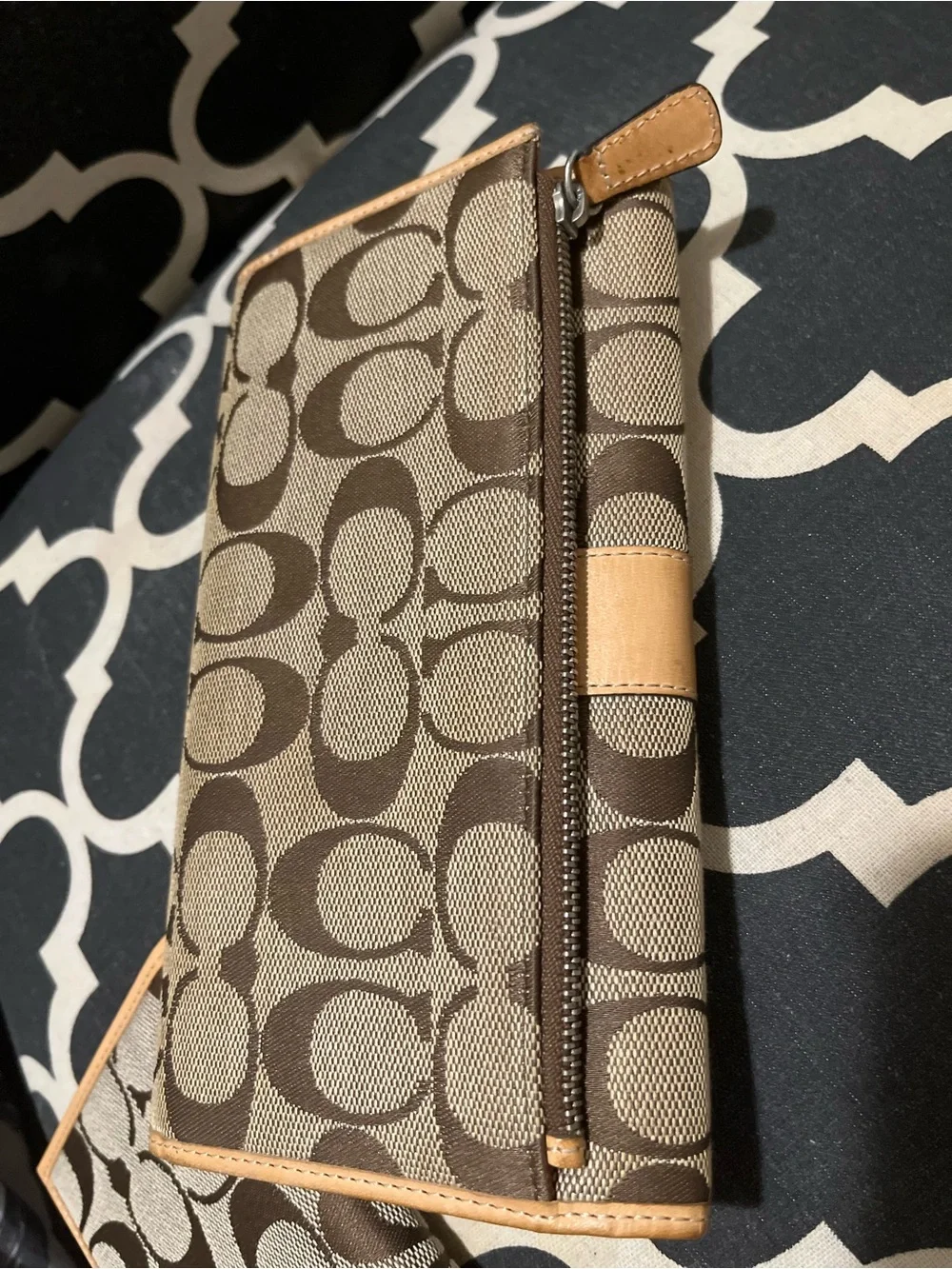 Coach Brown & Tan Signature Canvas large Wallet and checkbook set